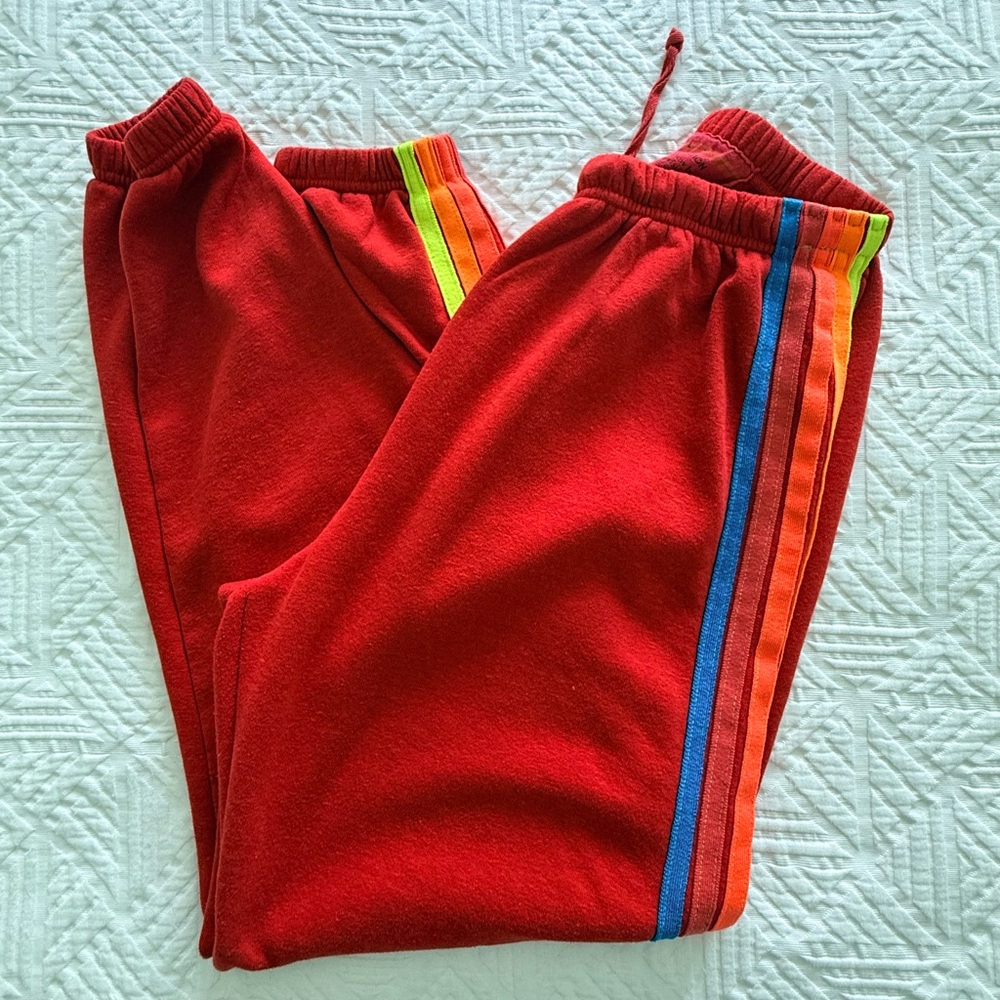 Aviator Nation Red Rainbow-Stripe Women’s Sweatpants